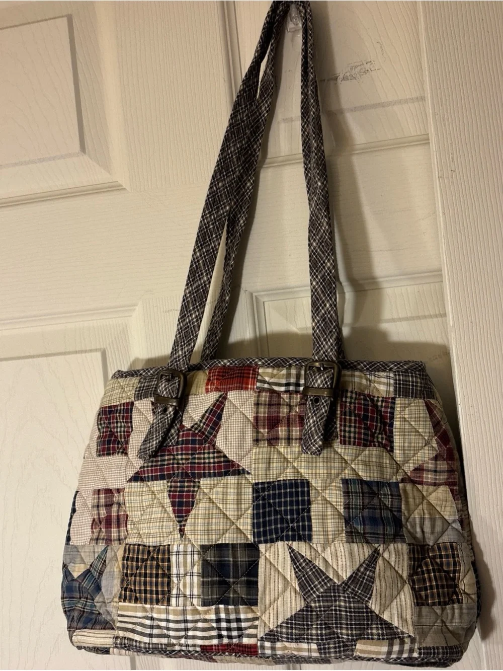 Quilted Patchwork Tote Bag in Multicolor Plaid